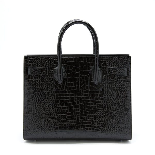 Saint Laurent/ YSL Sac De Jour Crocodile Embossed Black SHW