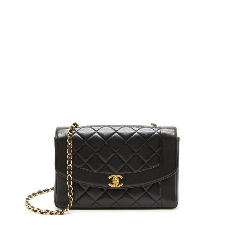 Chanel Vintage Medium Diana Flap Bag Lambskin Black GHW