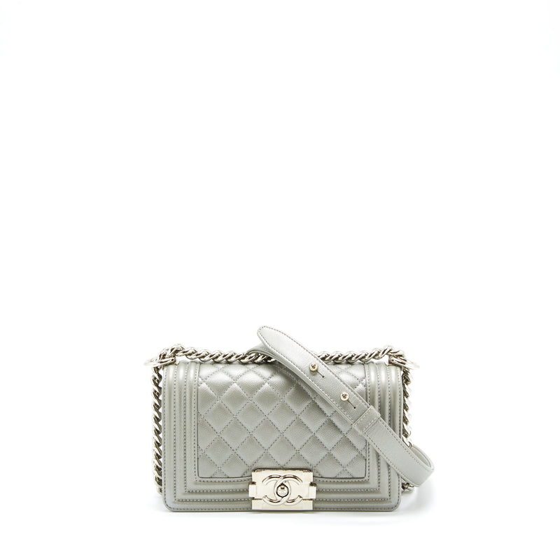 Chanel Small Boy bag Caviar Light Grey SHW