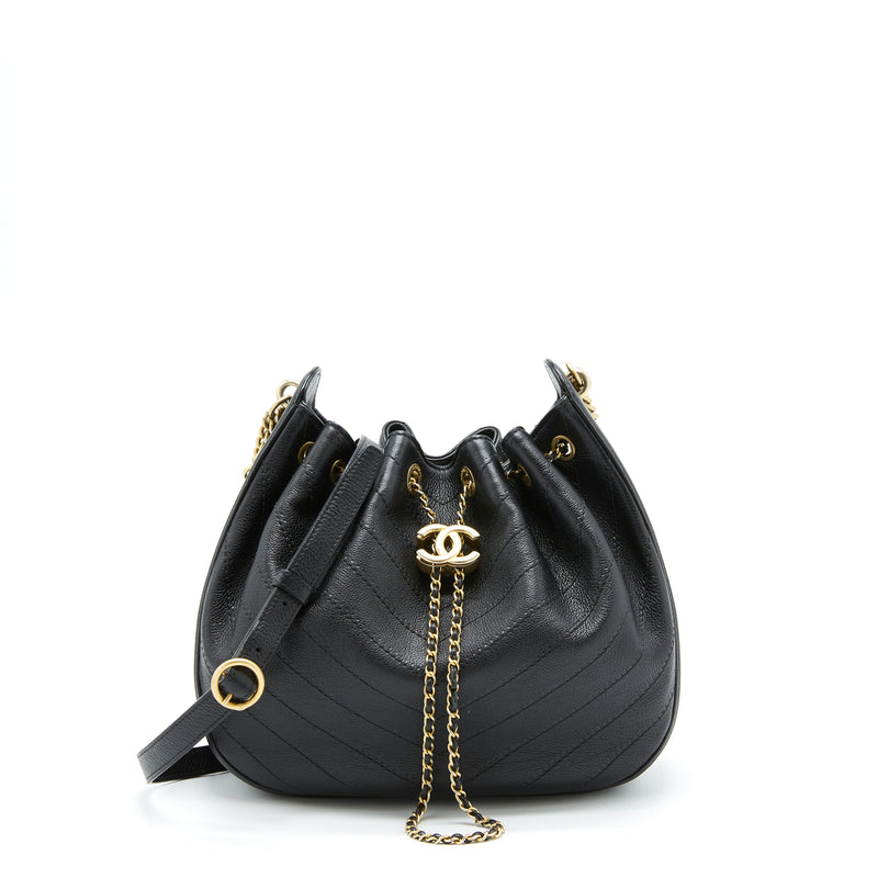 Chanel Chevron Bucket Bag Grained Calfskin Black GHW