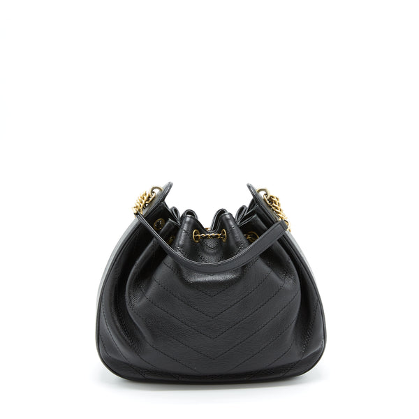 Chanel Chevron Bucket Bag Grained Calfskin Black GHW