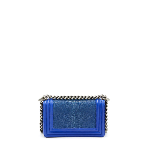 Chanel Small Boy Crystal Galuchat Blue Ruthenium Hardware