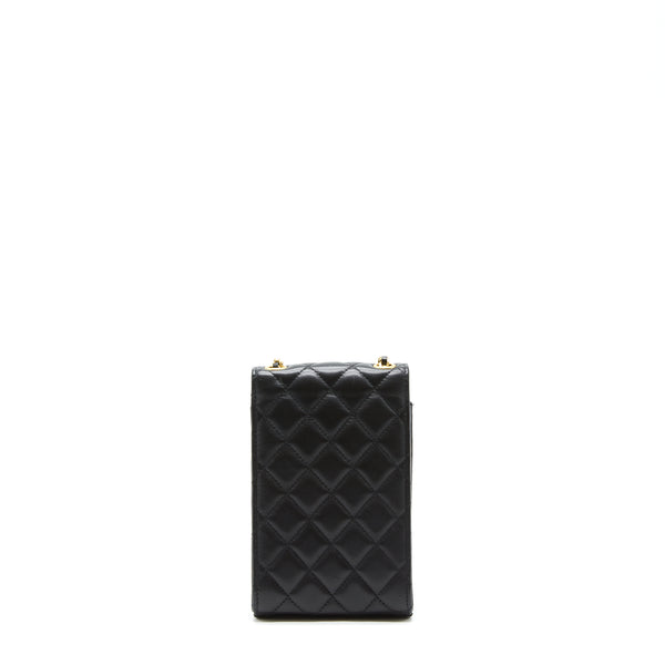 Chanel Pearl Crush Phone Case With Chain Lambskin Black GHW