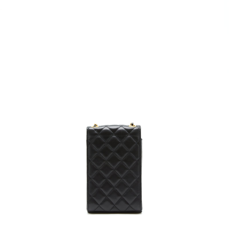 Chanel Pearl Crush Phone Case With Chain Lambskin Black GHW