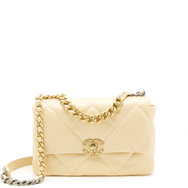 Chanel Medium 19 Bag Goatskin Beige With Gold/Silver Hardware