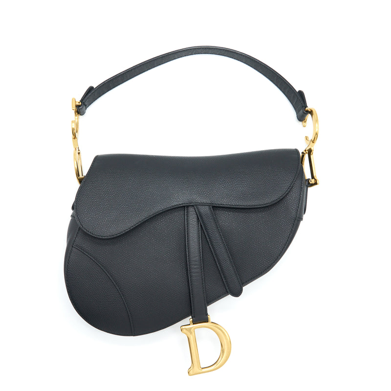 Dior Medium Saddle Bag Grained Calfskin Black GHW