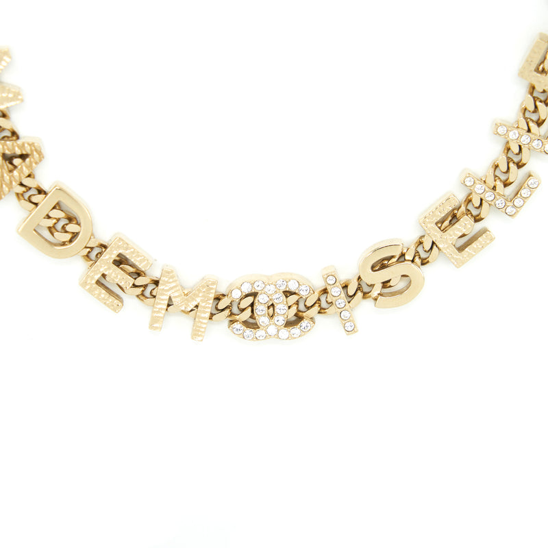 Chanel Letter And Pearl Choker Light Gold Tone