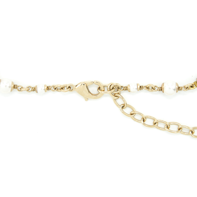 Chanel Letter And Pearl Choker Light Gold Tone