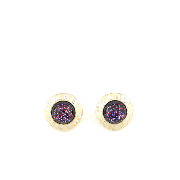 Channel Round Earrings Purple / Light Gold Tone