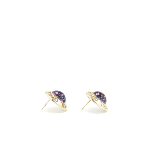 Channel Round Earrings Purple / Light Gold Tone