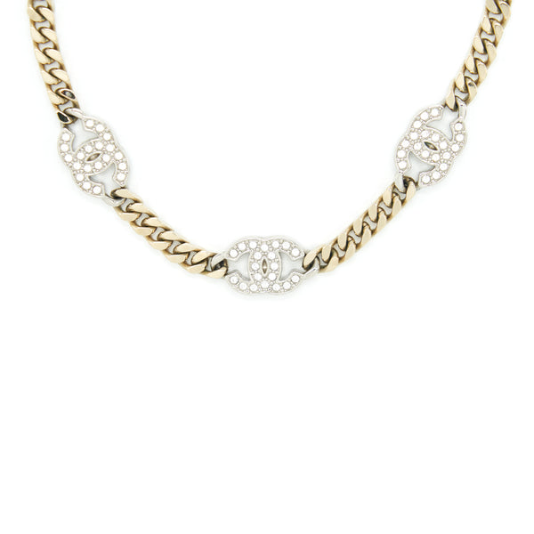 Chanel Mini CC Logo Choker/Double Chain Bracelet Light Gold Tone