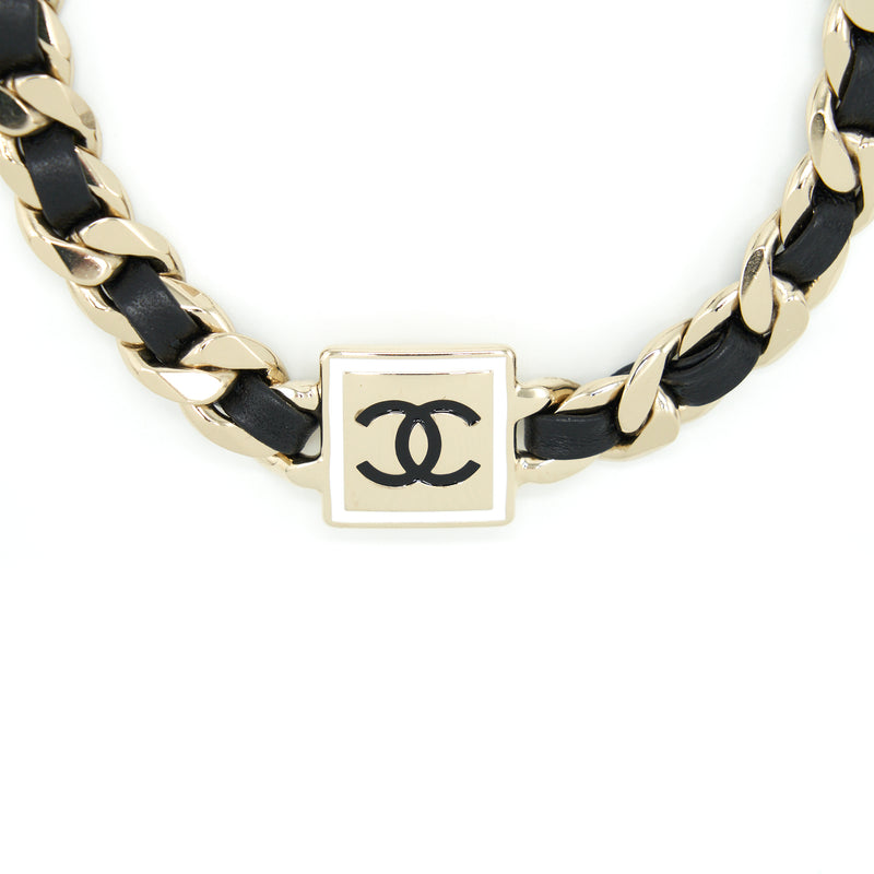 Chanel Brand New Silver 5 Crystal Charms Gunmetal Chain Choker Necklace