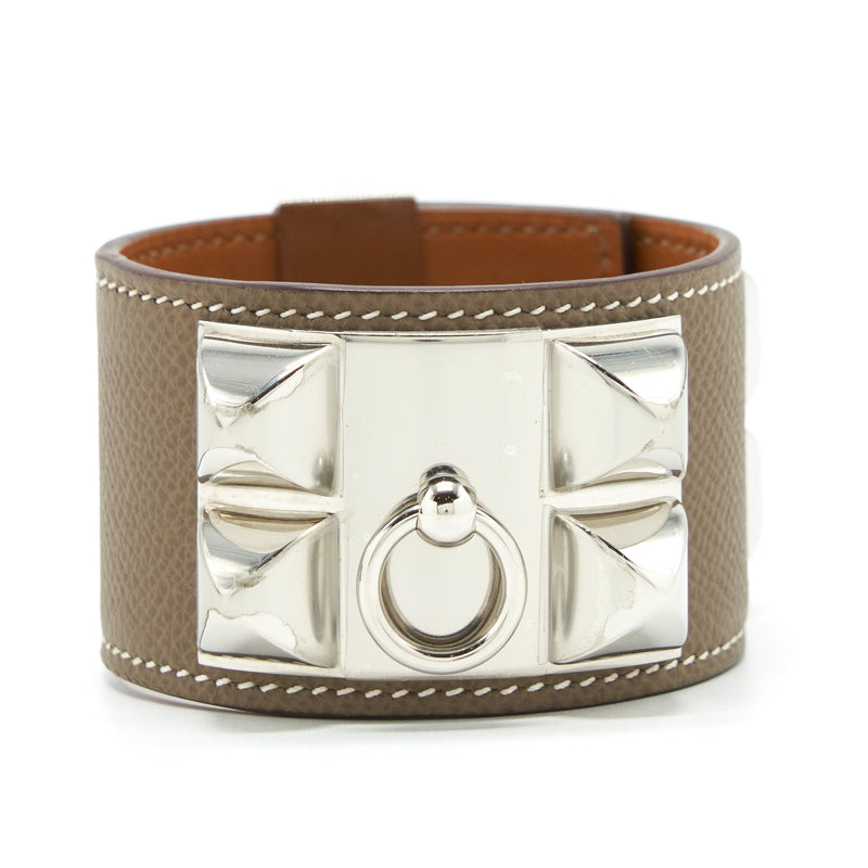 Hermes Size T3 Collier De Chien Bracelet Epsom Etoupe SHW