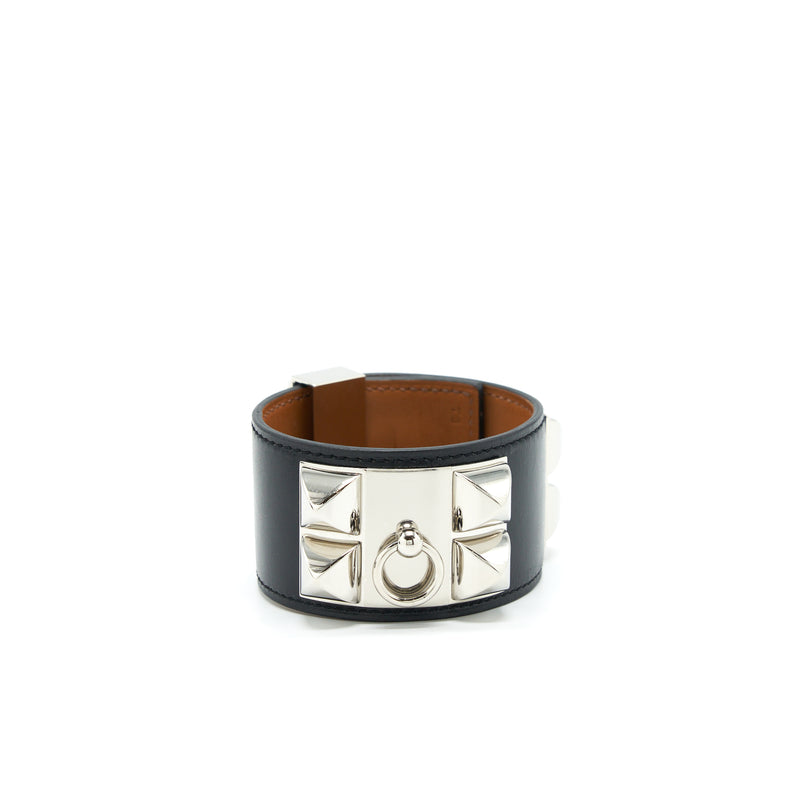 Hermes Size T3 Collier De Chien Bracelet Calfskin Black SHW