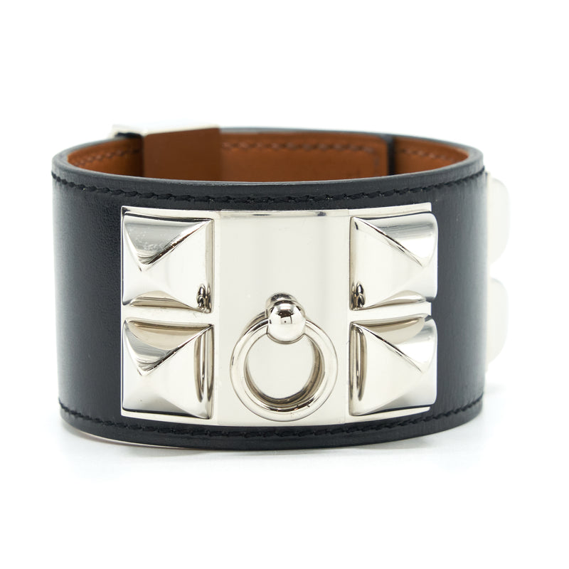 Hermes Size T3 Collier De Chien Bracelet Calfskin Black SHW