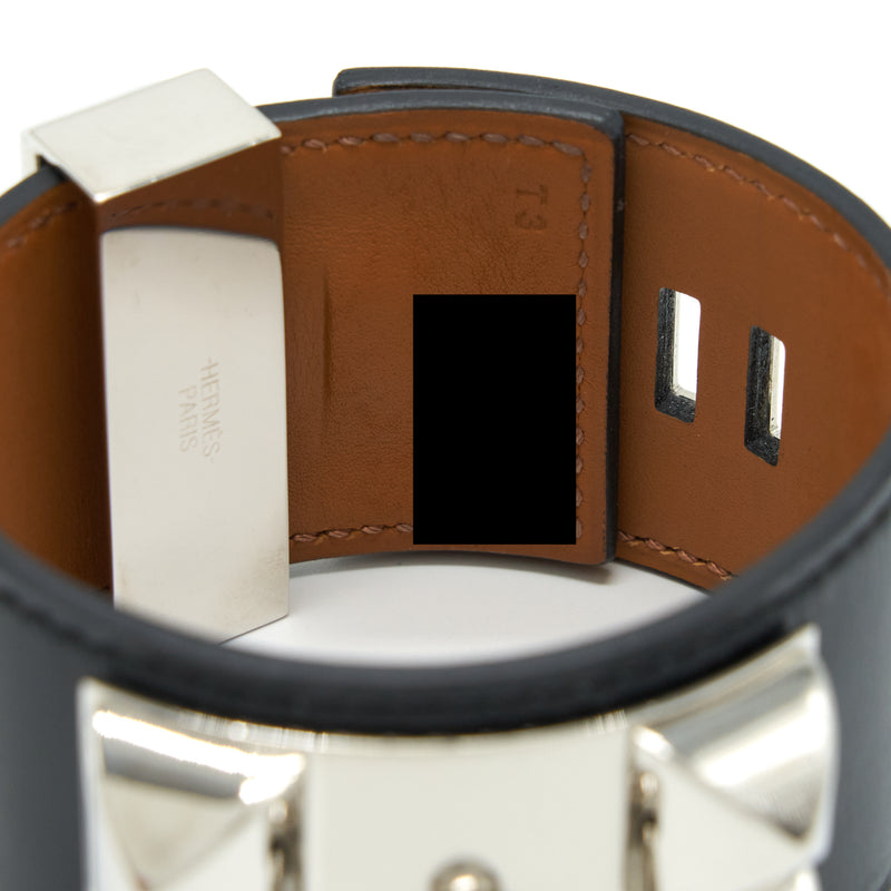 Hermes Size T3 Collier De Chien Bracelet Calfskin Black SHW