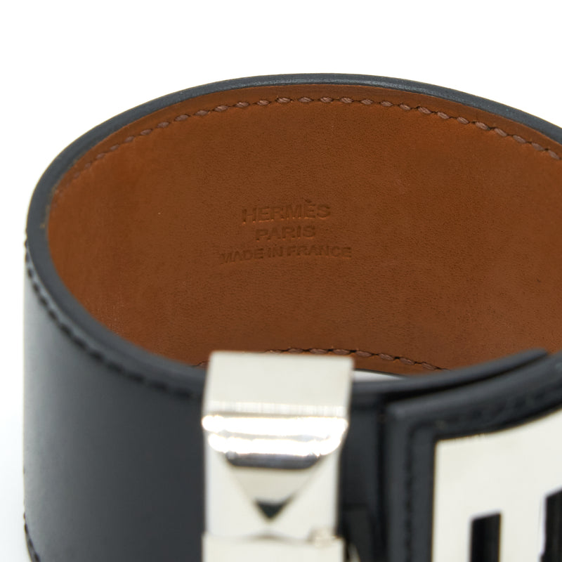 Hermes Size T3 Collier De Chien Bracelet Calfskin Black SHW