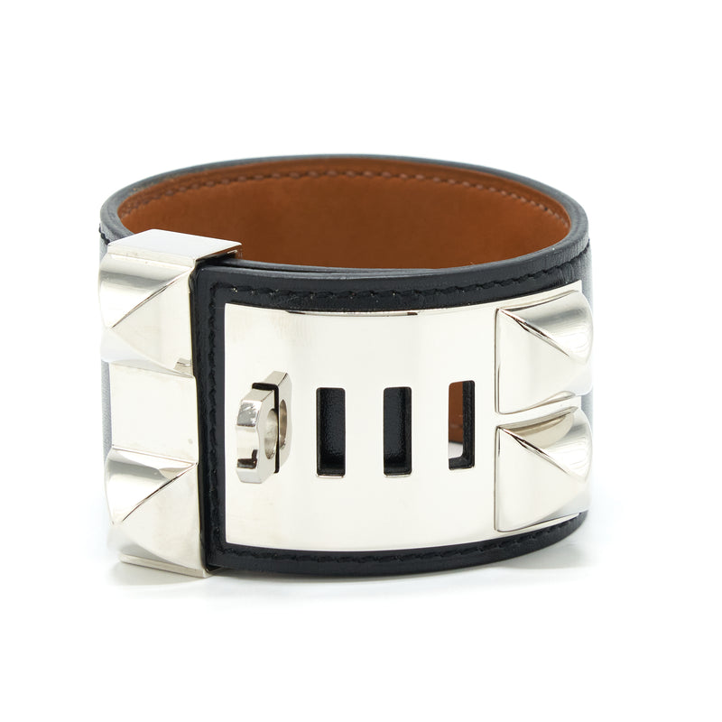 Hermes Size T3 Collier De Chien Bracelet Calfskin Black SHW