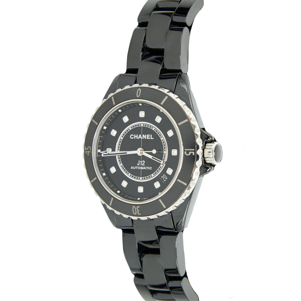 Chanel J12 Watch Calibre 12.1, 38mm Black Ceramic And Steel, Diamond I