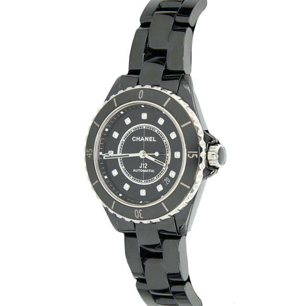 Chanel J12 Watch Calibre 12.1, 38mm Black Ceramic And Steel, Diamond Indicators H5702