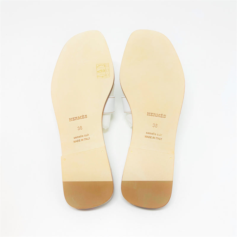 Hermes Size 38 Oran Sandal Blanc Box Leather