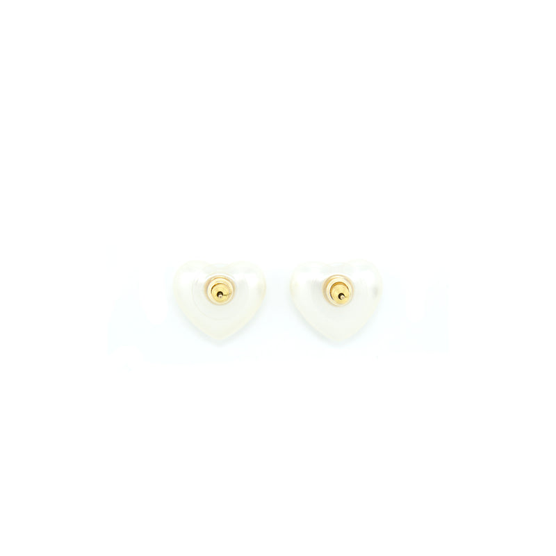 Chanel Heart Pearl Earrings With Crystals Light Gold