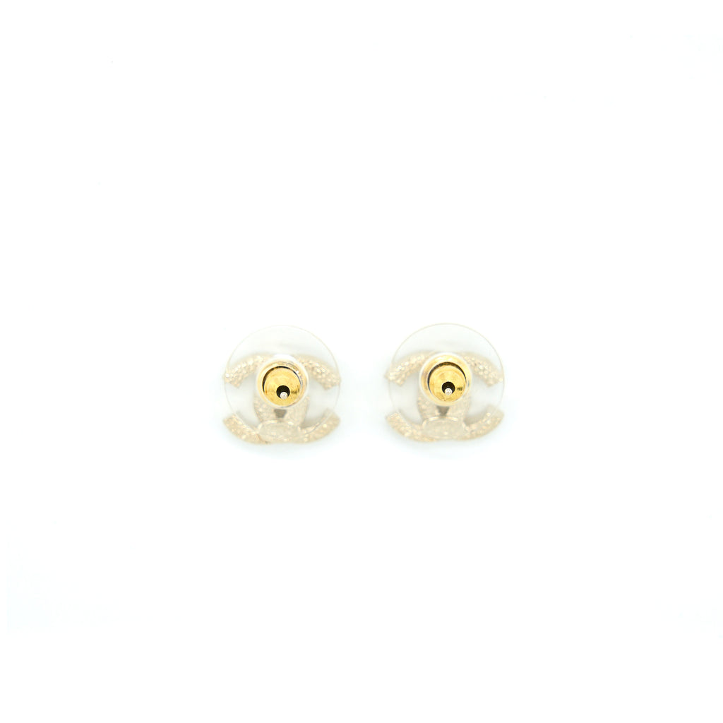 Chanel Mini Classic CC Logo Earrings Gold Tone