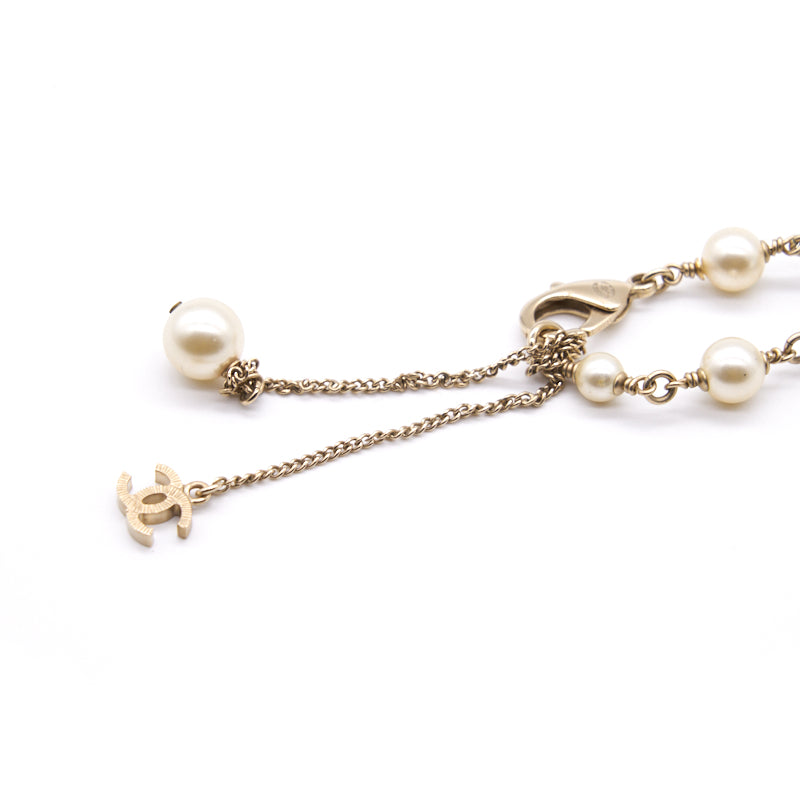 Chanel CC Pearl Gold Tone Pendant Double Chain Vintage Necklace