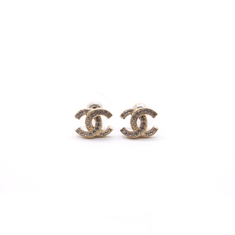 Chanel Light Gold CC Crystal Stud Earnings