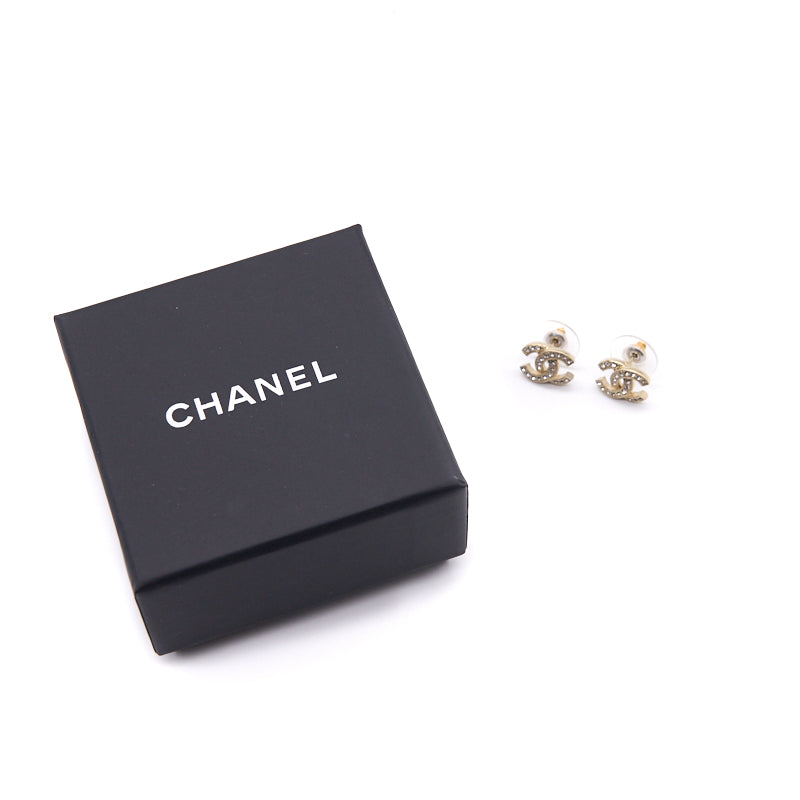 Chanel Light Gold CC Crystal Stud Earnings
