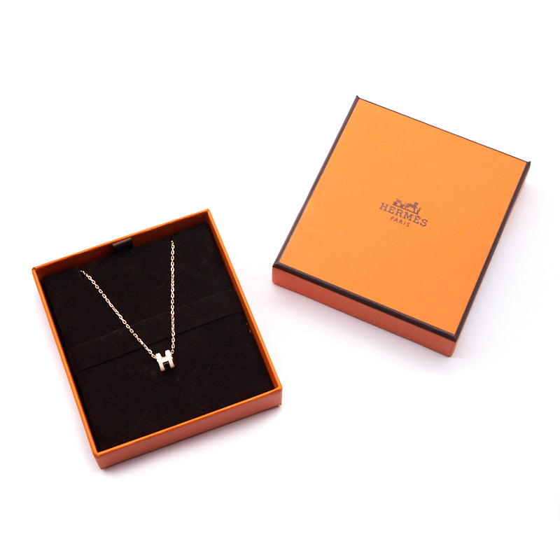 ★Hermes★(W) Mini Pop H Pendant★Rose Gold & Blanc Hermes Rose Gold-Plated White Lacquered Mini Pop H Pendant