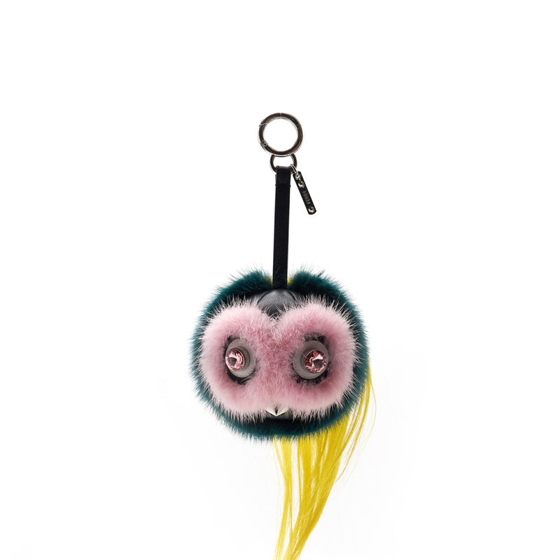 Fendi Green/ Yellow Fur and Leather Bag Bugs Charm - EMIER