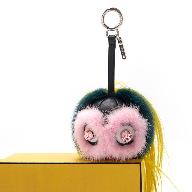 Fendi Green/ Yellow Fur and Leather Bag Bugs Charm - EMIER