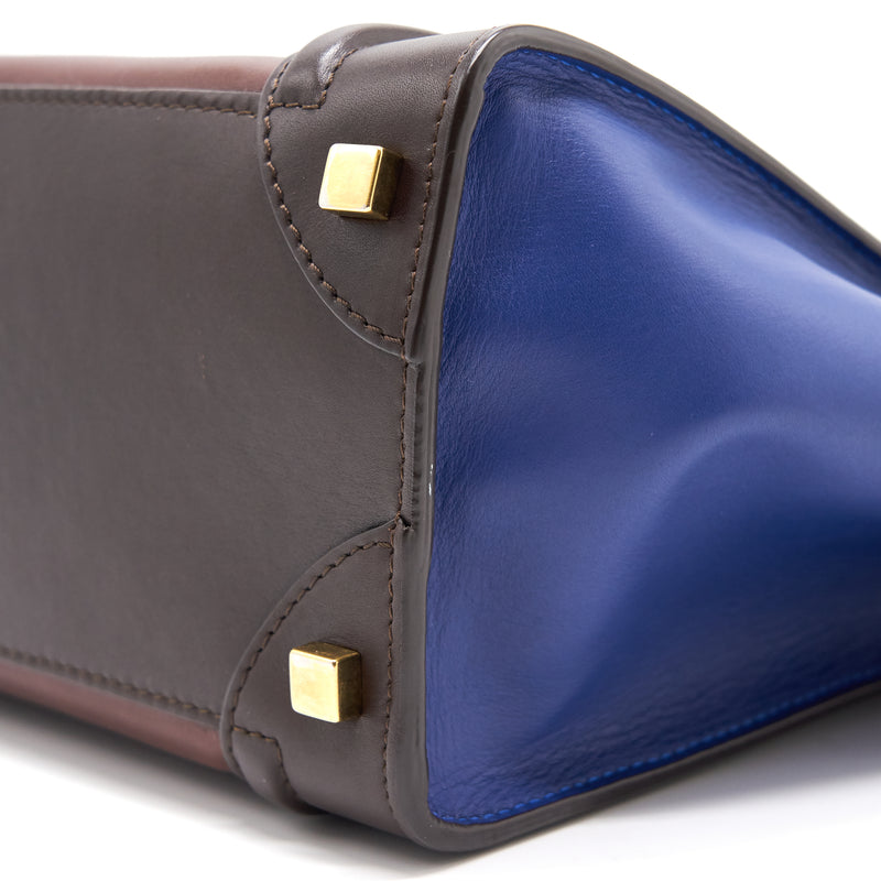 Celine Micro Luggage Bag Burgendy, Brown, Blue