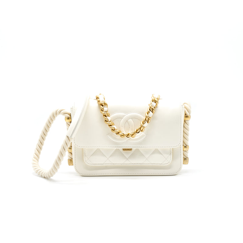 Chanel CC Leather Flap Bag White GHW