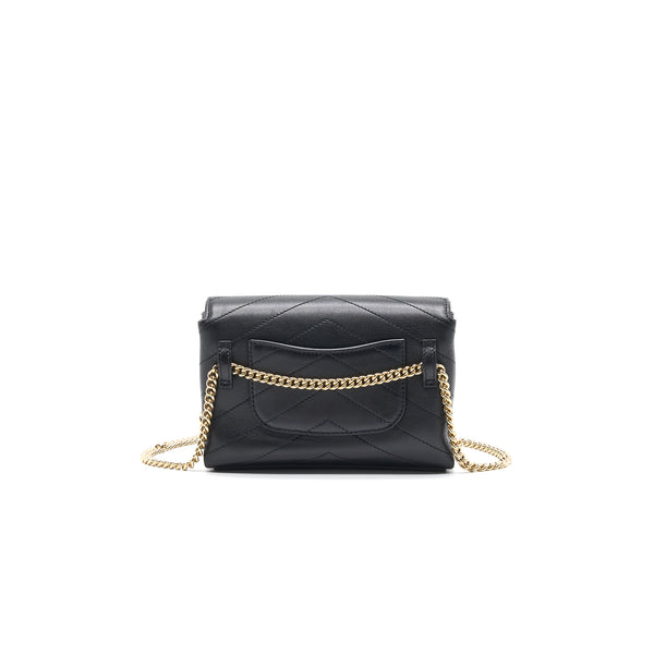 Chanel Calfskin Chevron Leather Chain Waist Bag Black GHW