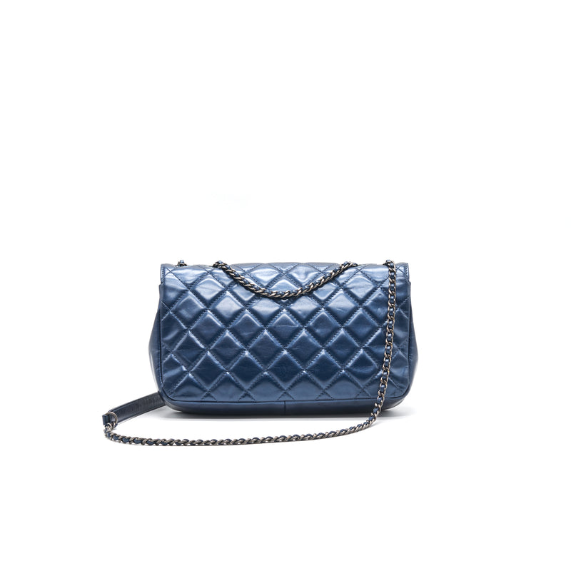 Chanel Flap Bag Dark Blue Ruthenium Hardware