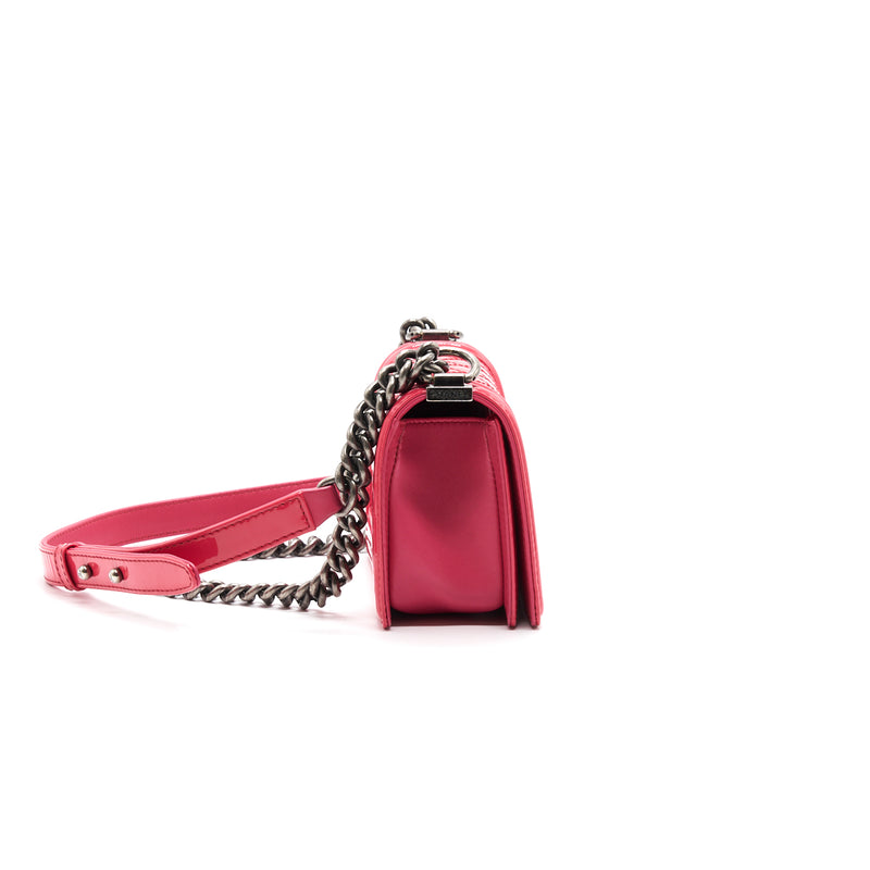 Chanel Small Leboy Patent Leather Pink Ruthenium Hardware