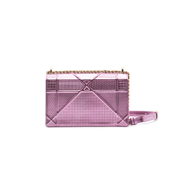 CHRISTIAN DIOR Metallic Calfskin Micro-Cannage Diorama Medium Flap Bag Pink