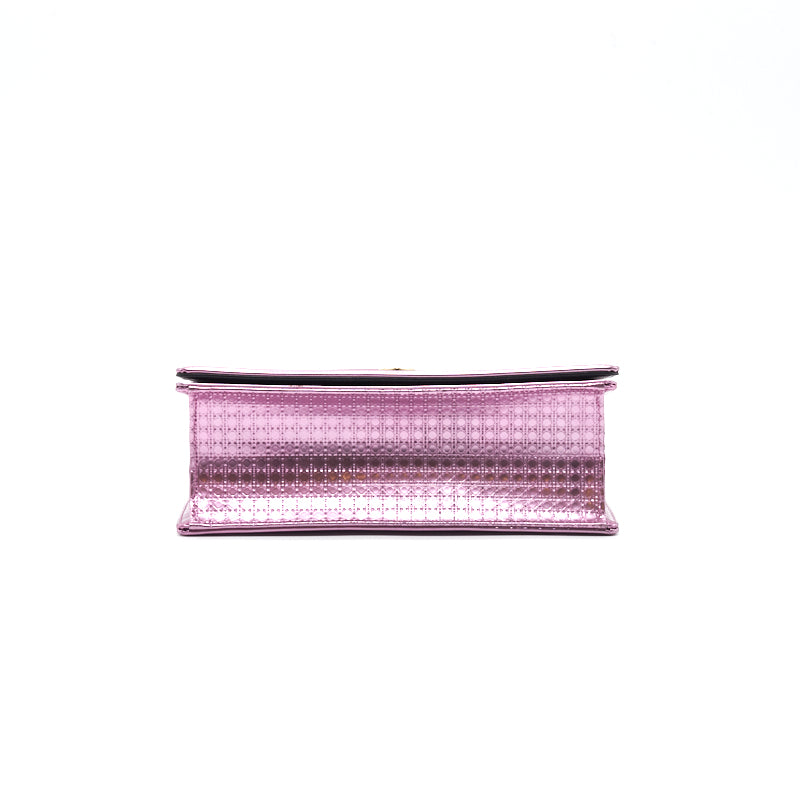 CHRISTIAN DIOR Metallic Calfskin Micro-Cannage Diorama Medium Flap Bag Pink