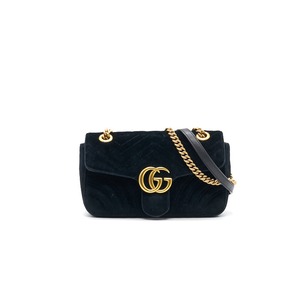 GUCCI SMALL VELVET MARMONT BLACK GHW 26CM