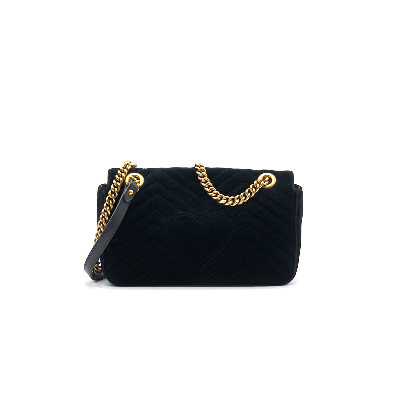 GUCCI SMALL VELVET MARMONT BLACK GHW 26CM