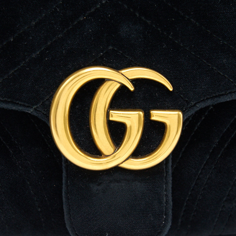 GUCCI SMALL VELVET MARMONT BLACK GHW 26CM