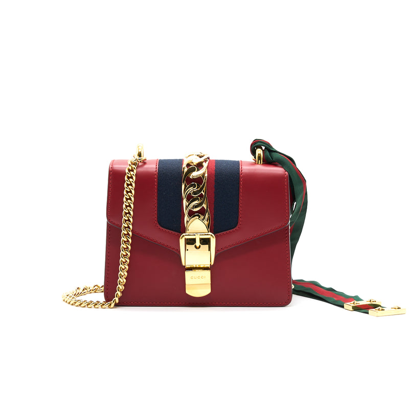 Gucci Sylvie Leather Mini Chain Bag Red