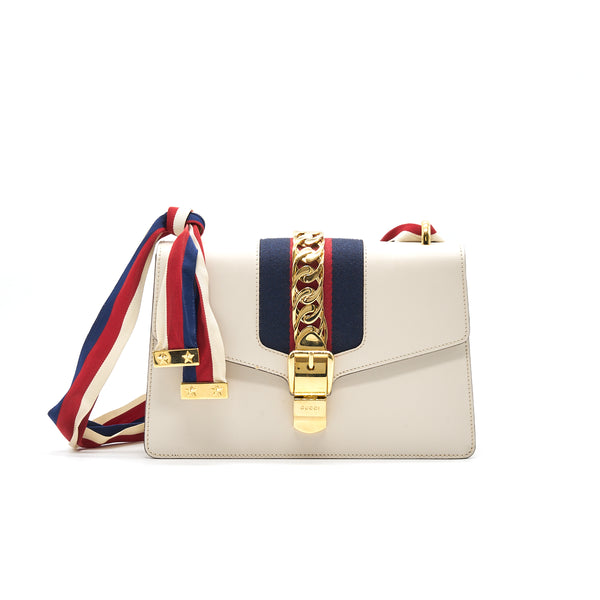 Gucci Sylvie Small Shoulder Bag White GHW (Leather Strap Missing)