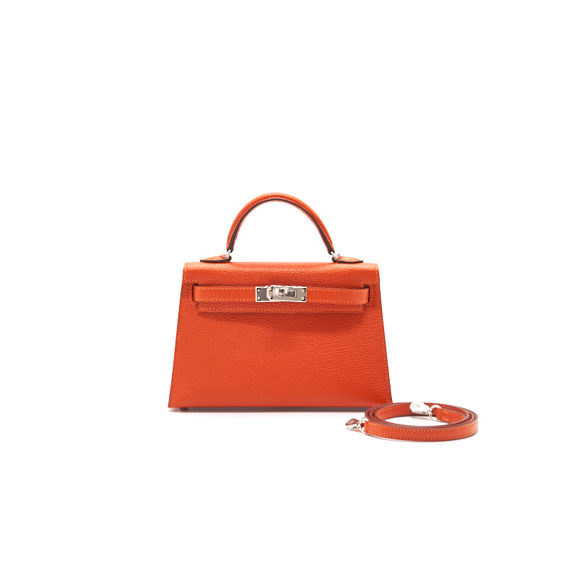 Hermes Mini Kelly Feu/ Rose Eglantine Chèvre with SHW