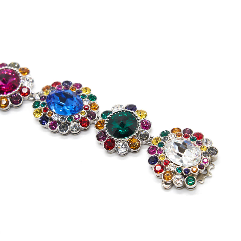 Miu Miu Rebels Multicolor Crystal Silver Tone Floral Bracelet