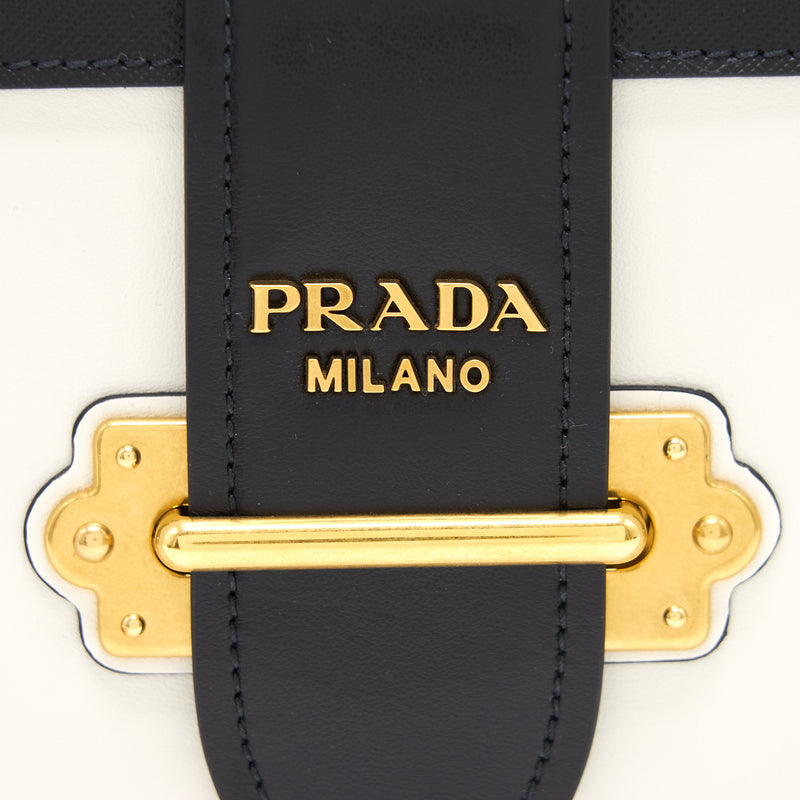 Prada Leather Cashier Bag White/ Black GHW