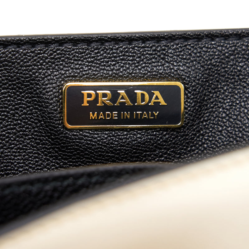 Prada Leather Cashier Bag White/ Black GHW