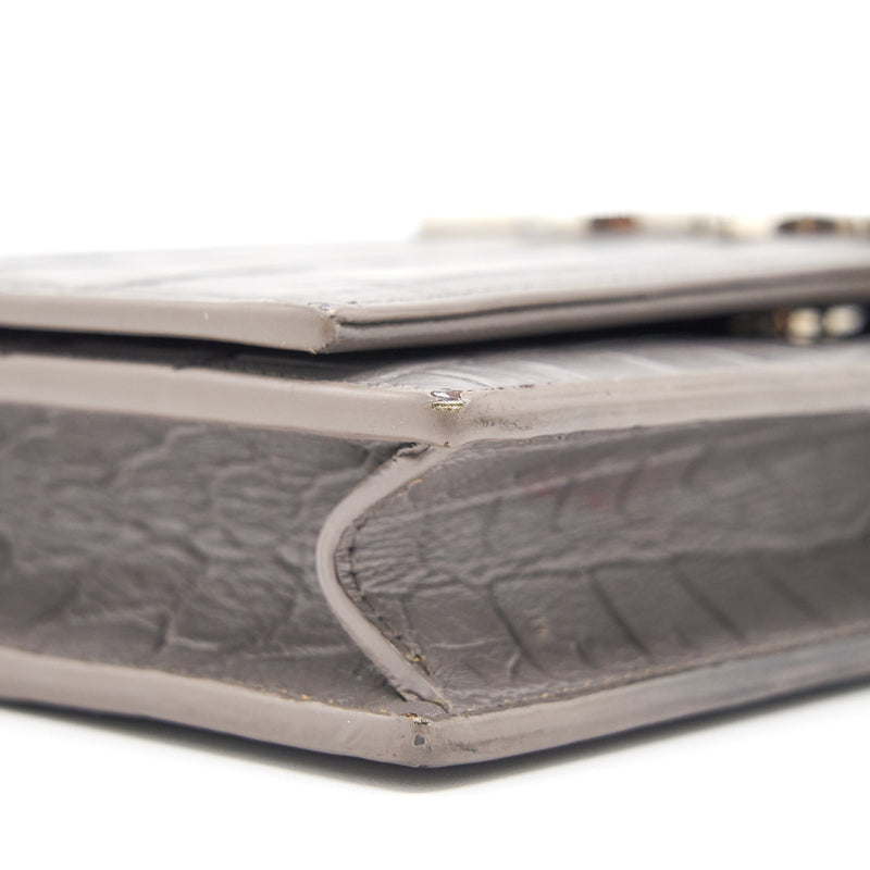 Ysl - Grey Embossed Leather Kate Tassel Wallet-On-Chain (WOC)